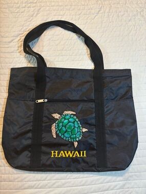 Black Hawaii Tote Bag with Sea Turtle Embroidery